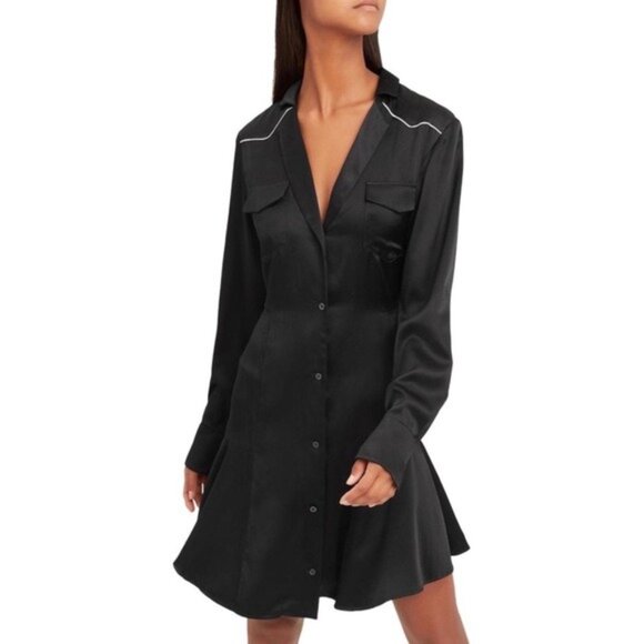 New ALC Rora Silk Contrast Piping Mini Shirtdress Black 2, XS $595 - Picture 1 of 5